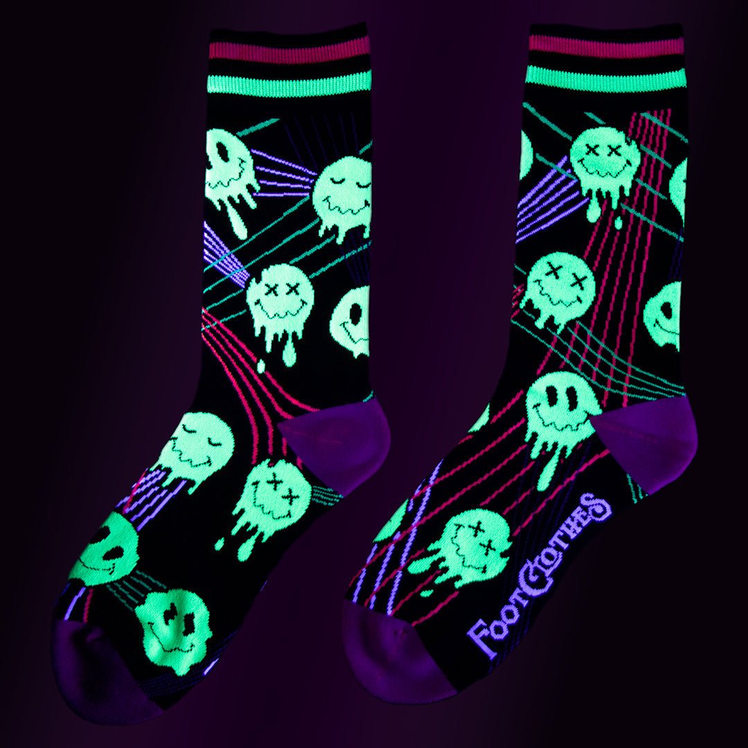 Laser BassFace Melt Supreme UV Reactive Crew Socks - ResirWrecked Costumes