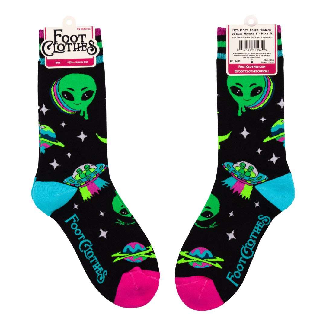 Spaced Out Alien UV Reactive Crew Socks - ResirWrecked Costumes