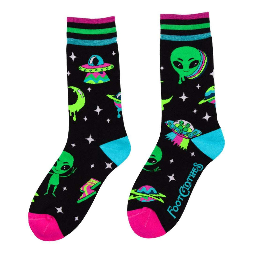 Spaced Out Alien UV Reactive Crew Socks - ResirWrecked Costumes