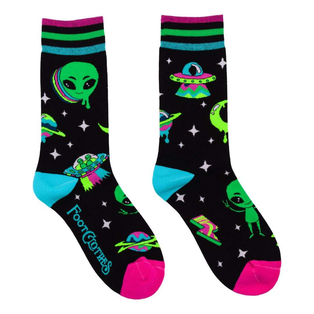 Spaced Out Alien UV Reactive Crew Socks - ResirWrecked Costumes