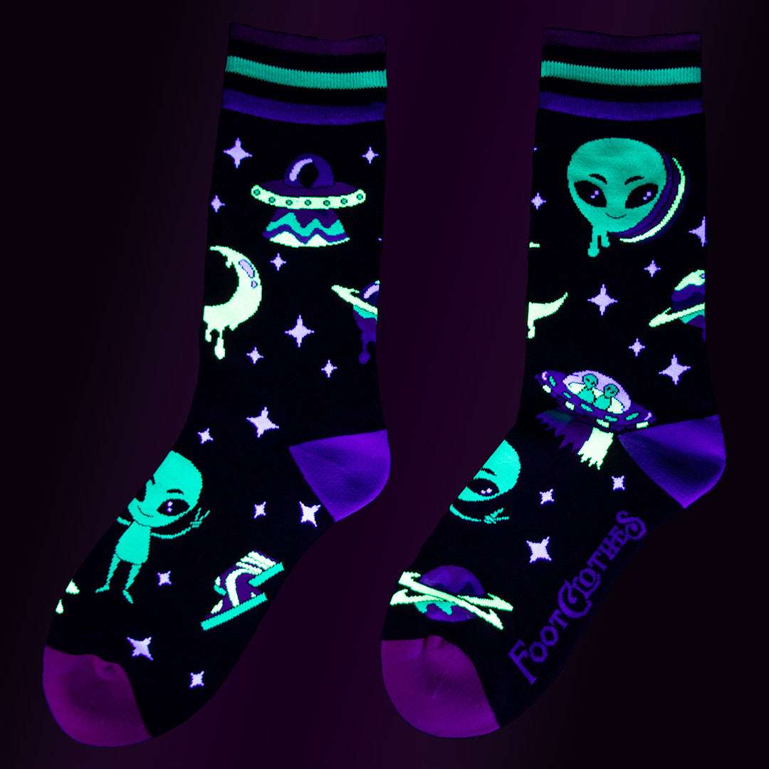 Spaced Out Alien UV Reactive Crew Socks - ResirWrecked Costumes