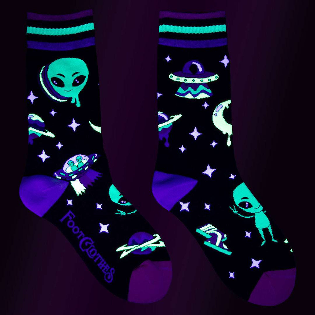 Spaced Out Alien UV Reactive Crew Socks - ResirWrecked Costumes