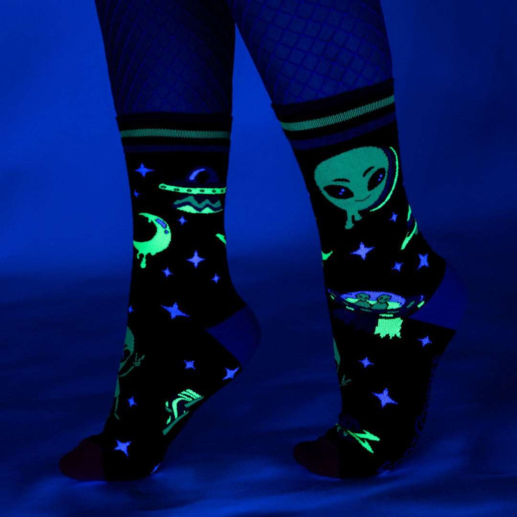 Spaced Out Alien UV Reactive Crew Socks - ResirWrecked Costumes
