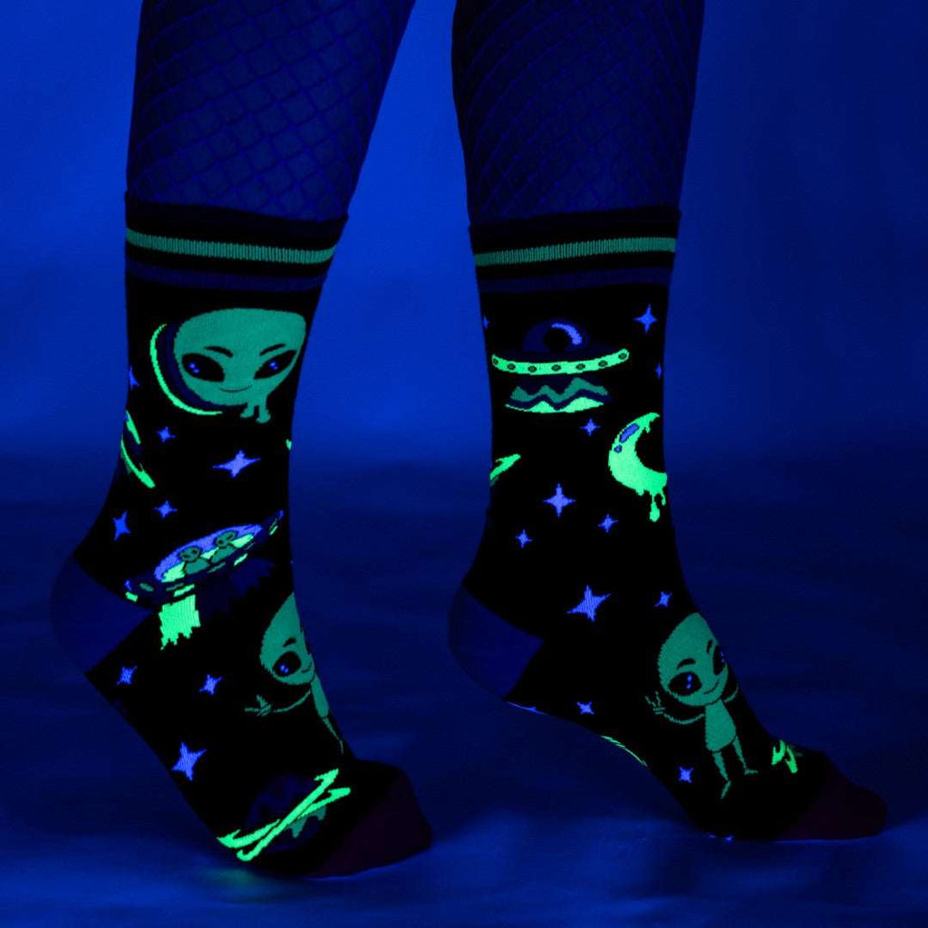 Spaced Out Alien UV Reactive Crew Socks - ResirWrecked Costumes