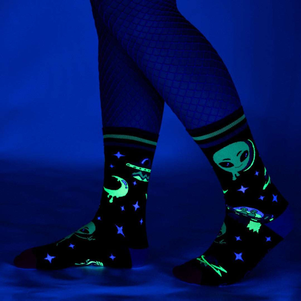 Spaced Out Alien UV Reactive Crew Socks - ResirWrecked Costumes