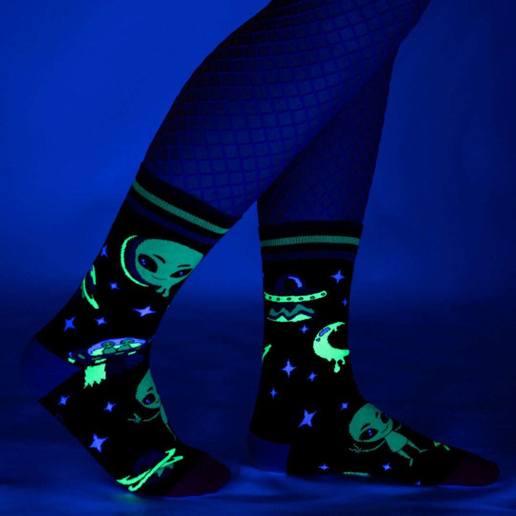 Spaced Out Alien UV Reactive Crew Socks - ResirWrecked Costumes