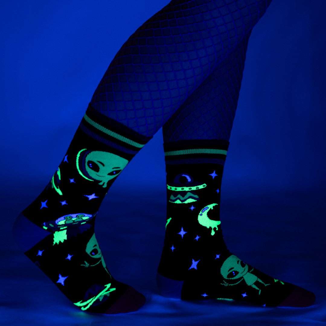 Spaced Out Alien UV Reactive Crew Socks - ResirWrecked Costumes