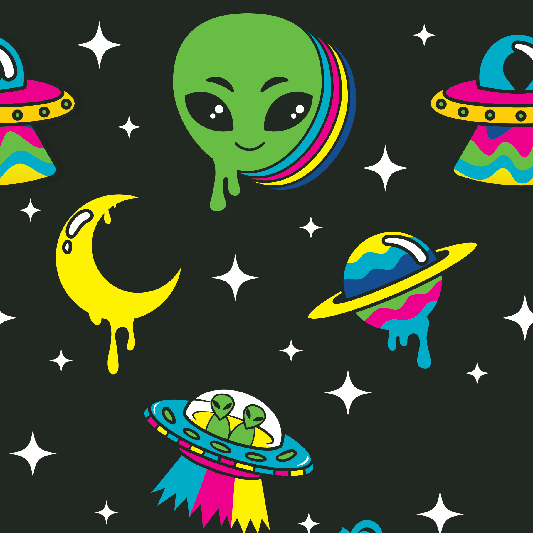 Spaced Out Alien UV Reactive Crew Socks - ResirWrecked Costumes