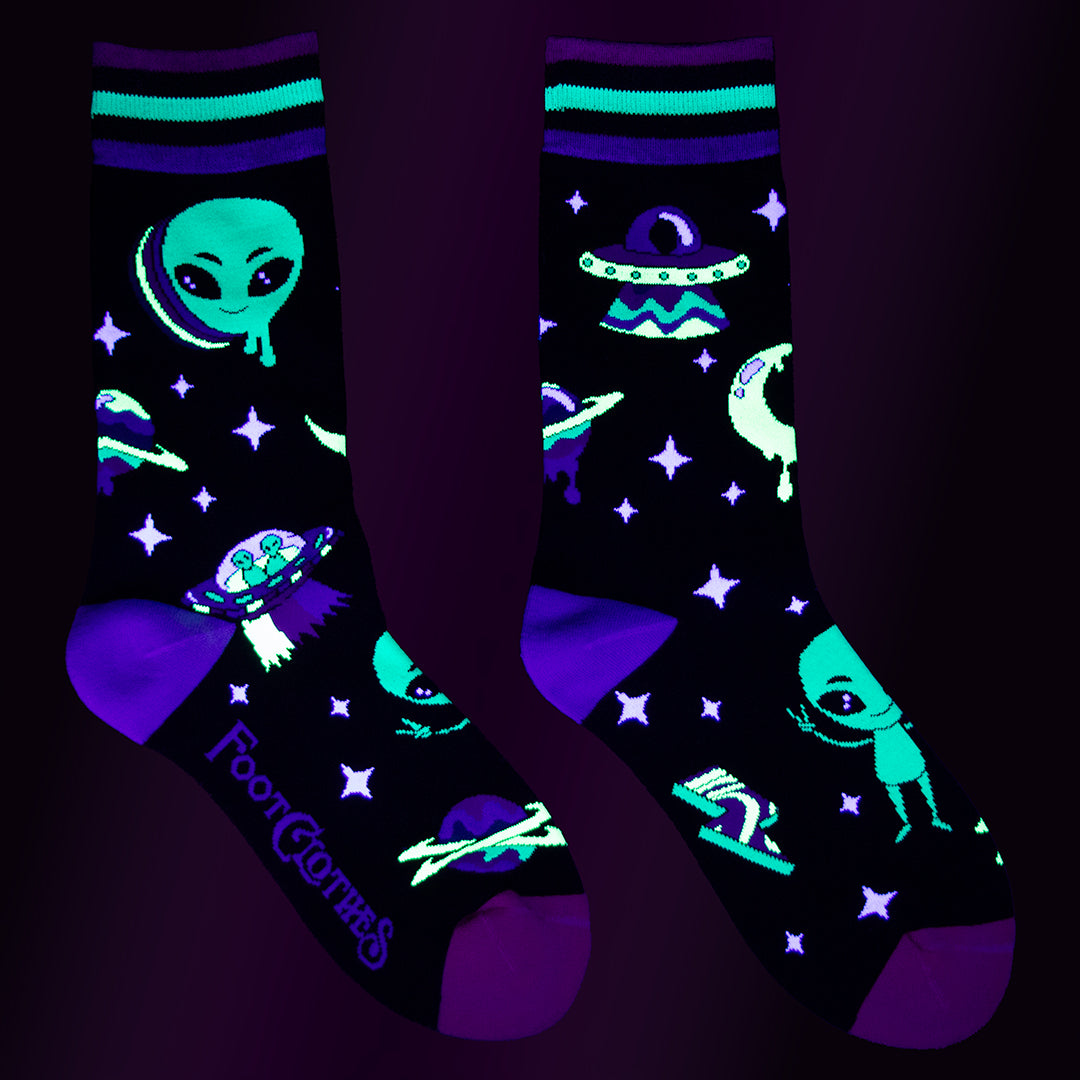 Spaced Out Alien UV Reactive Crew Socks - ResirWrecked Costumes