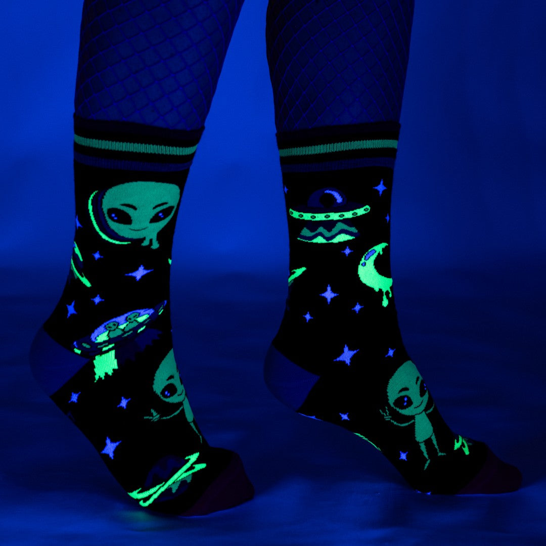 Spaced Out Alien UV Reactive Crew Socks - ResirWrecked Costumes