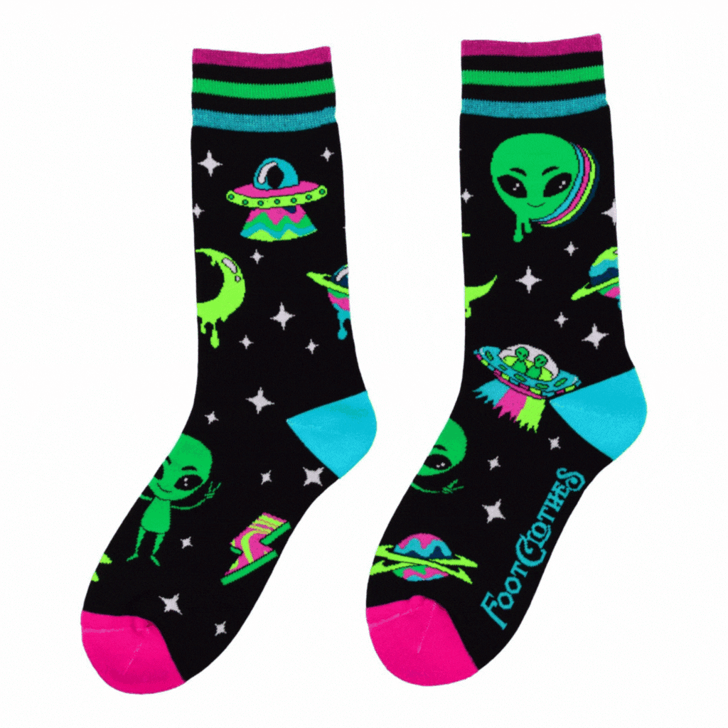Spaced Out Alien UV Reactive Crew Socks - ResirWrecked Costumes