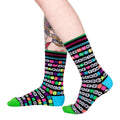 Kandi Land UV-reactive crew socks.