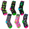Six-design rave crew sock pack.