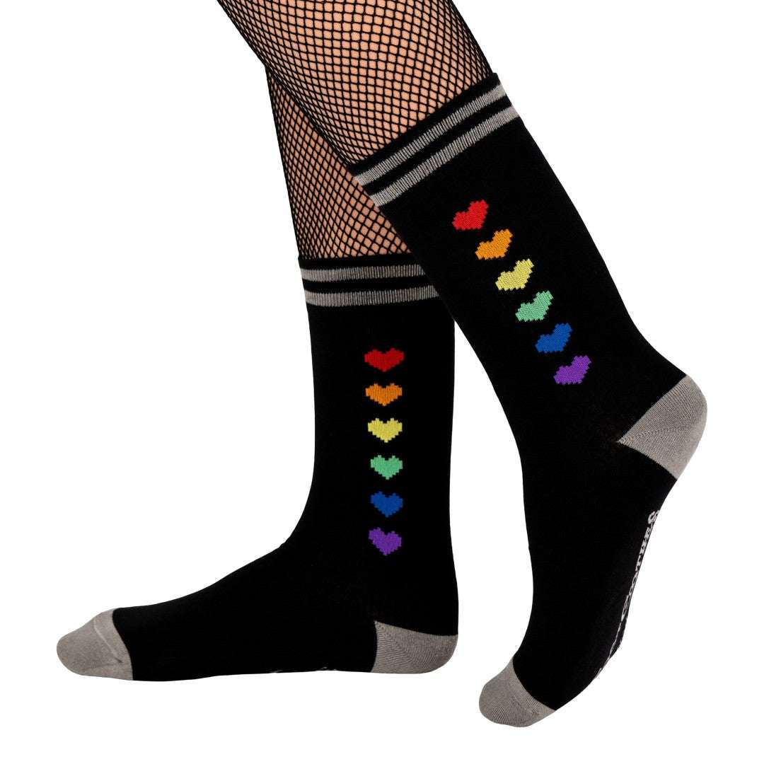 Pride Pixel Hearts crew socks.