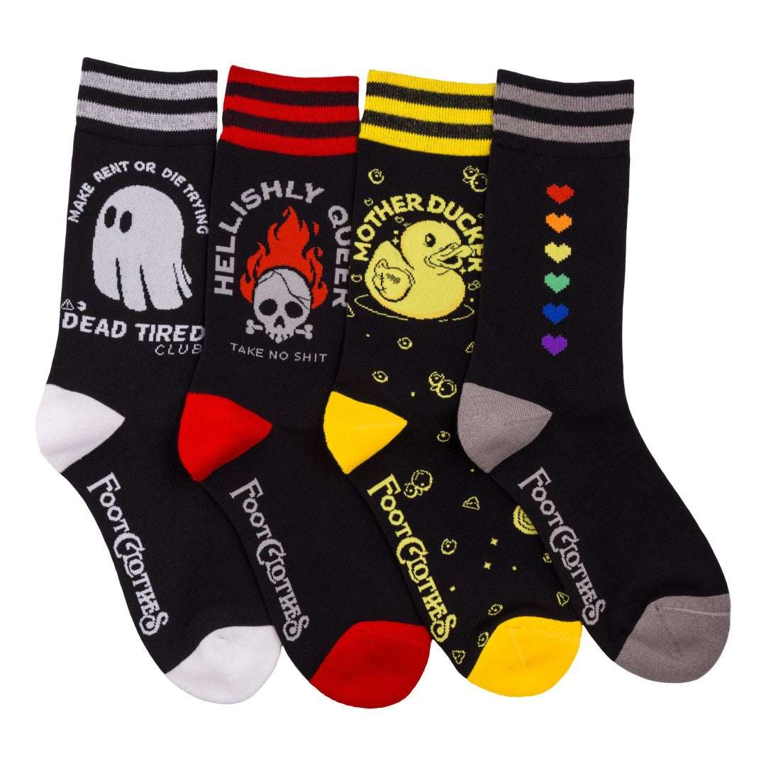Four-design Happy Impulse crew sock pack.