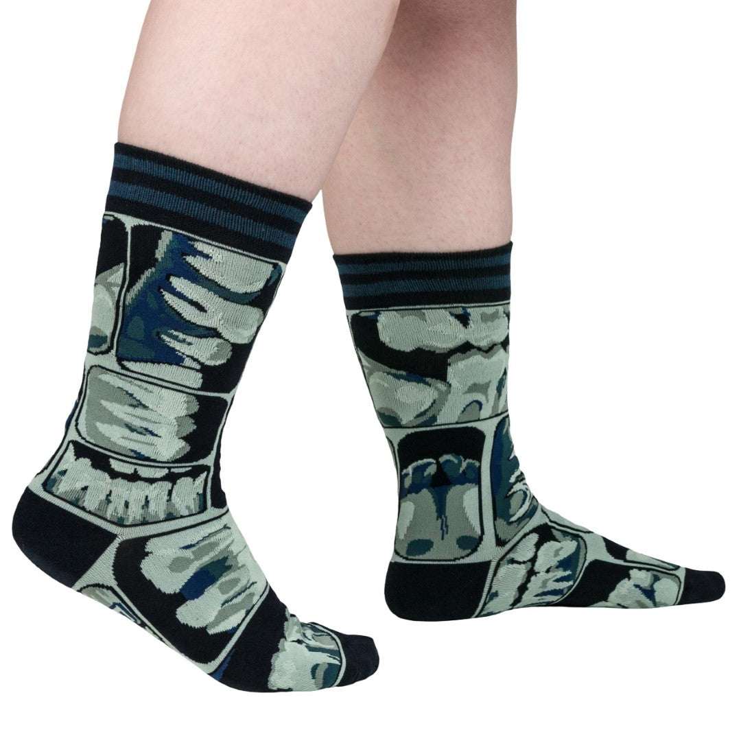 Too Cool for Flossing teeth X-ray crew socks.