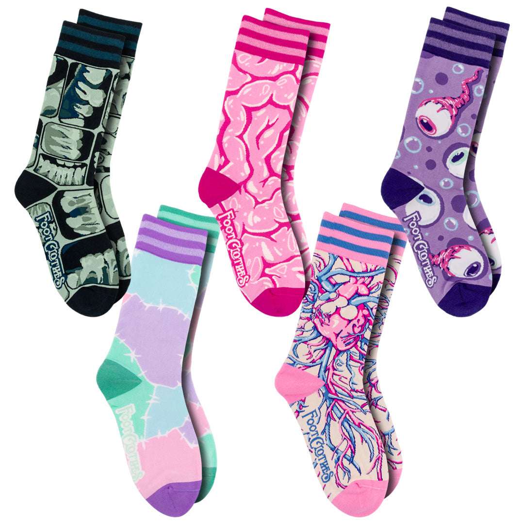 Five-design Weird Anatomy crew sock pack.