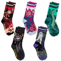 Five-design cute cryptid crew sock pack.