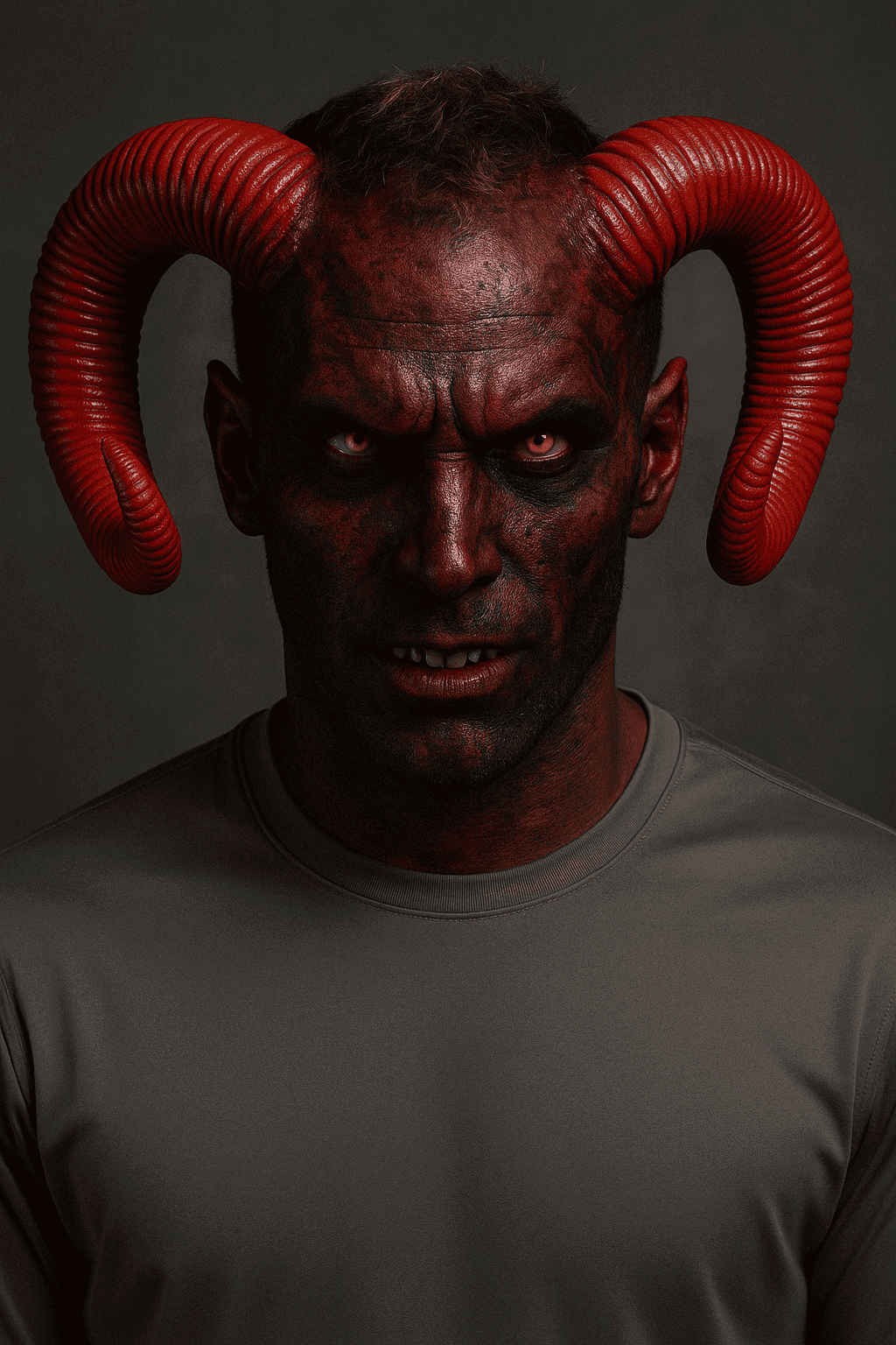 Demon Horns – Adult Red Gothic Punk Costume Accessory worn by a character with red horns and dark makeup.