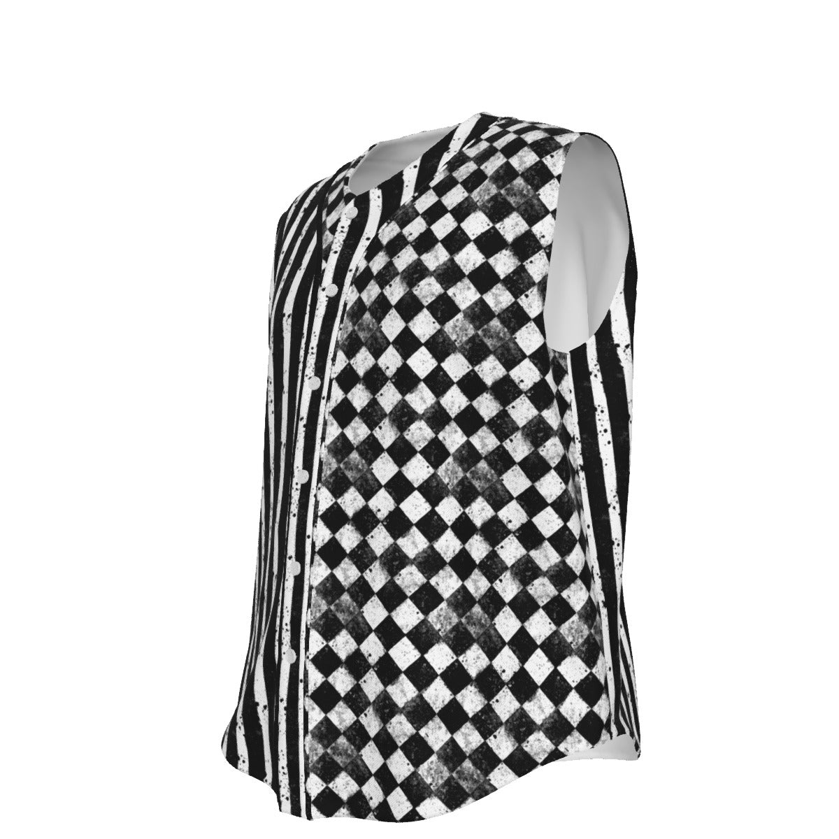 CARNYVL “Dirty Diamonds” Clown Vest Jersey featuring a split print of distressed stripes and harlequin diamonds.