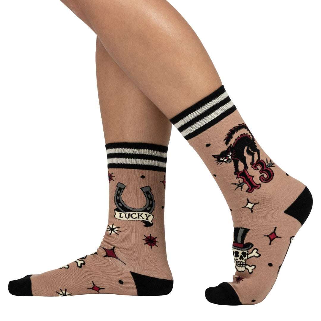 Superstitious Ink crew socks.