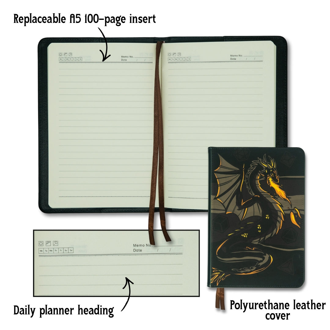 LIMITED Dragon's Flame PU Leather Journal (Reusable Cover + Pages) - ResirWrecked Costumes