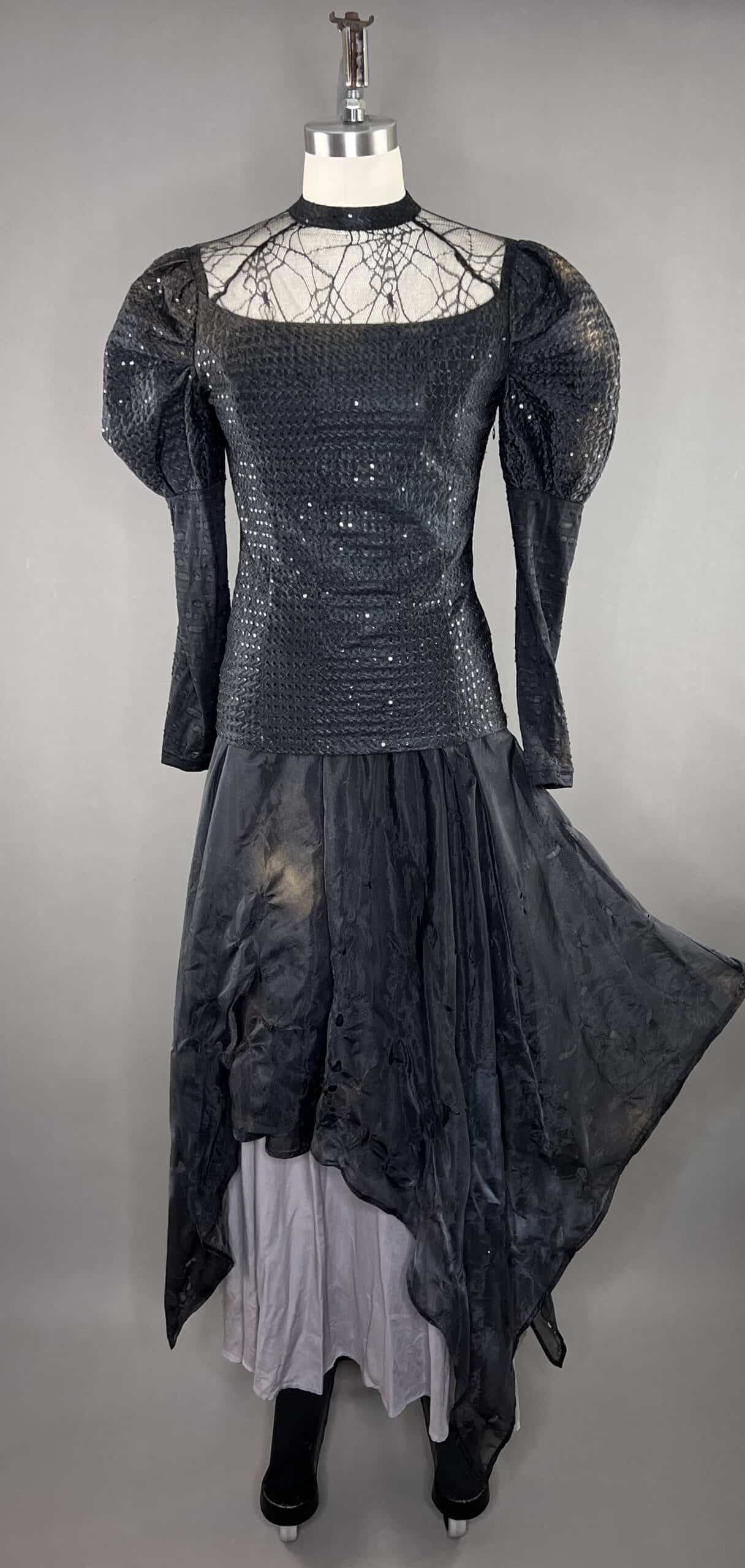 Witch Costume – “Moonlit Coven” Layered Gothic Outfit featuring a sequined top and flowing skirt.
