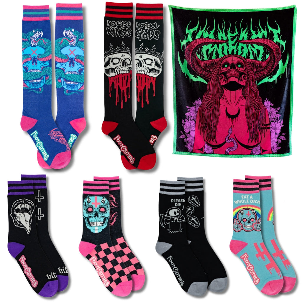 XRAEART full collection pack with six sock designs and blanket.