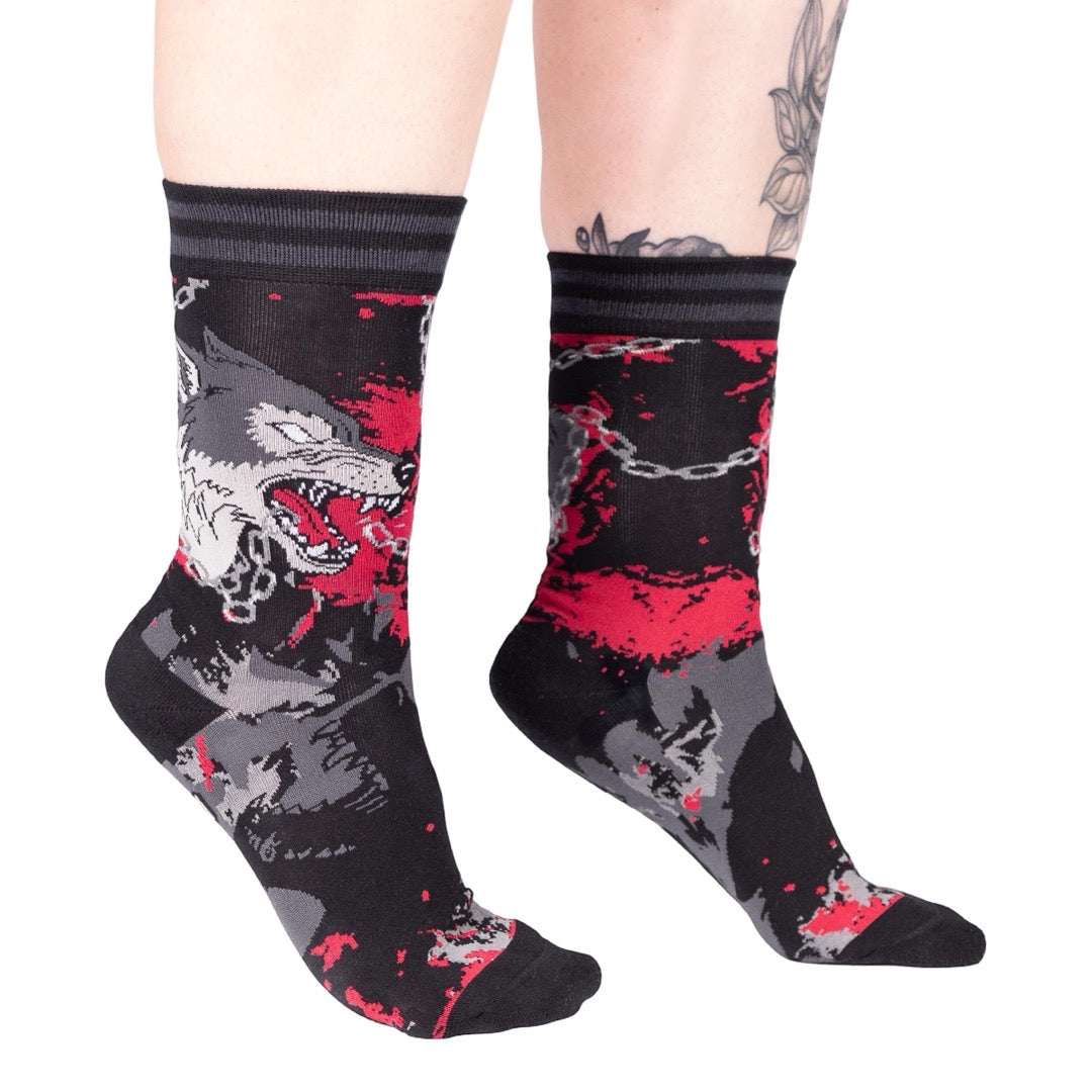 Big Mad Wolf crew socks.