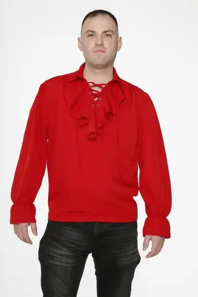 Red Pirate Shirt – Gothic Renaissance Pirate Costume Top image