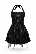 Black pirate witch dress with lace and eyelet details.
