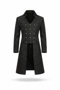 Black Victorian great coat with brocade texture.