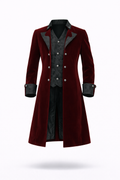 Burgundy velvet vampire coat.