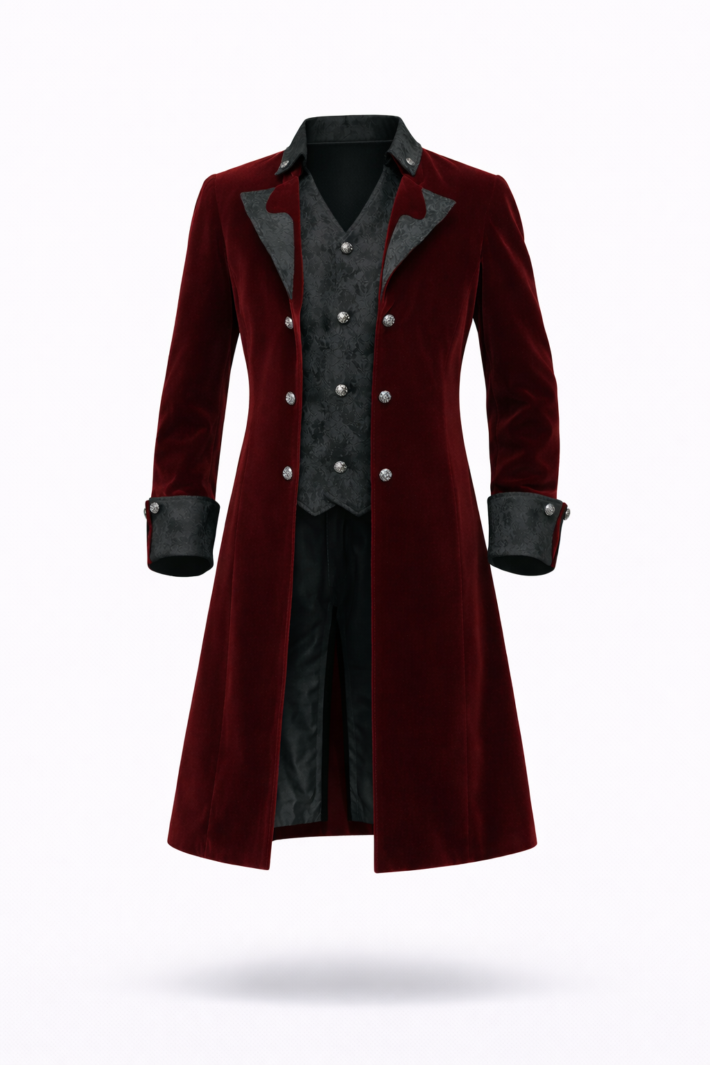 Burgundy velvet vampire coat.