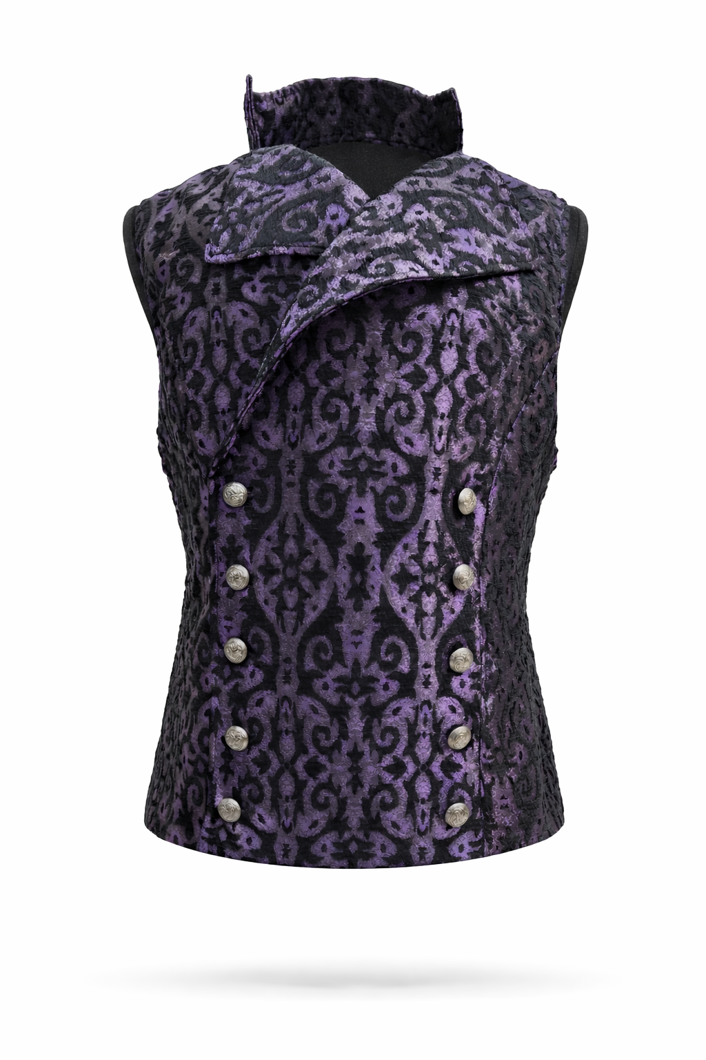 Purple brocade vest.