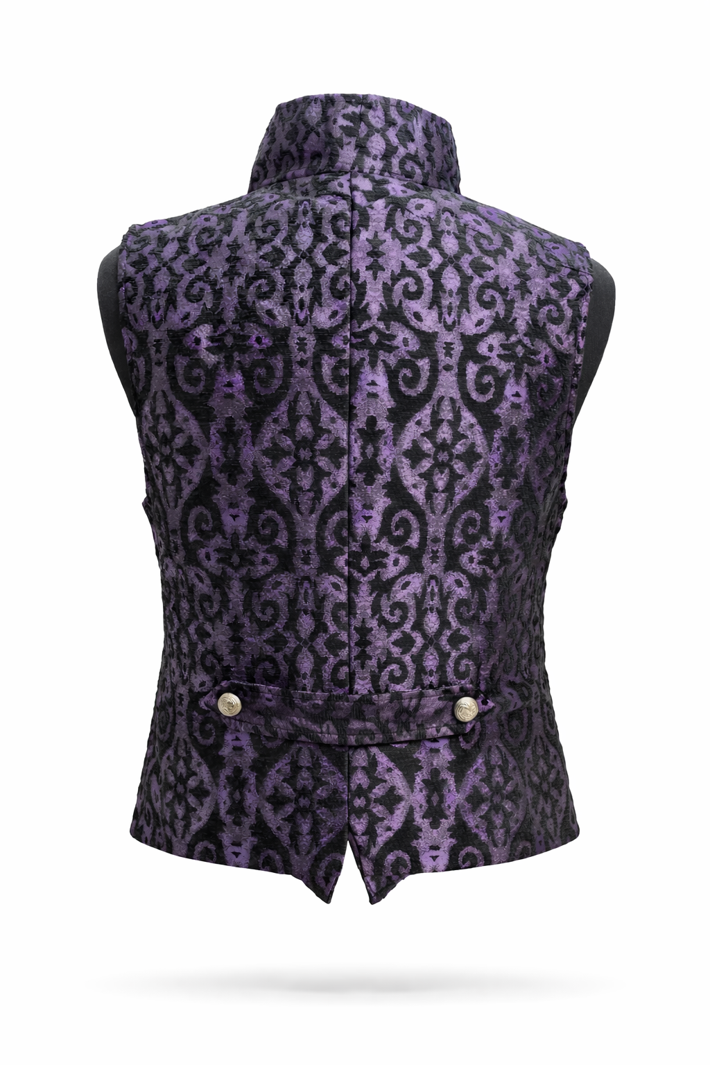 Brocade Vest –Purple Gothic Punk Statement Outerwear showcasing a detailed purple and black design.