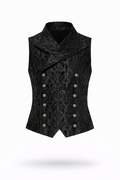 Black double-breasted brocade vest.