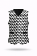 Black-and-white geometric brocade vest.