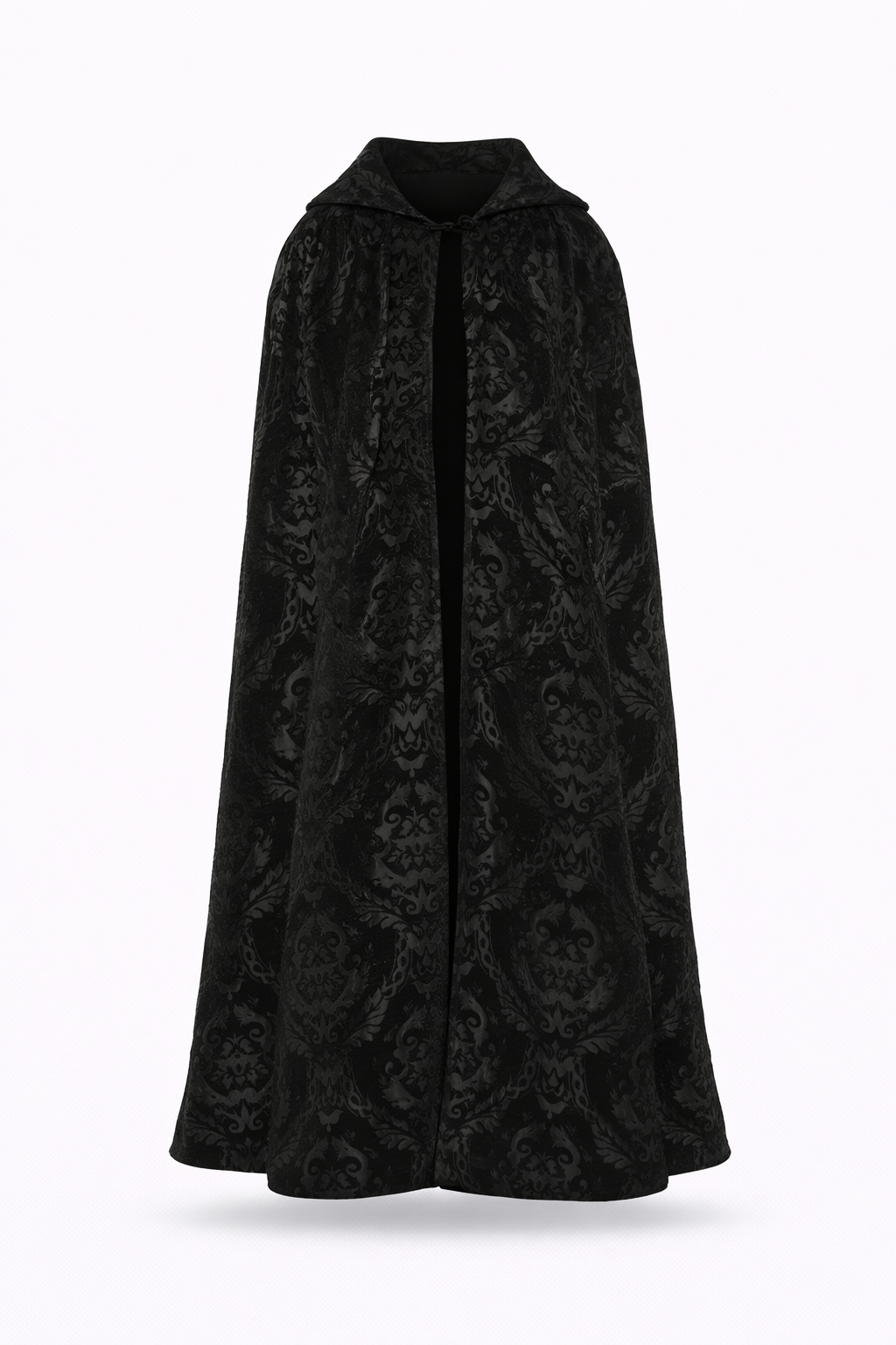Full-length black brocade opera cape.