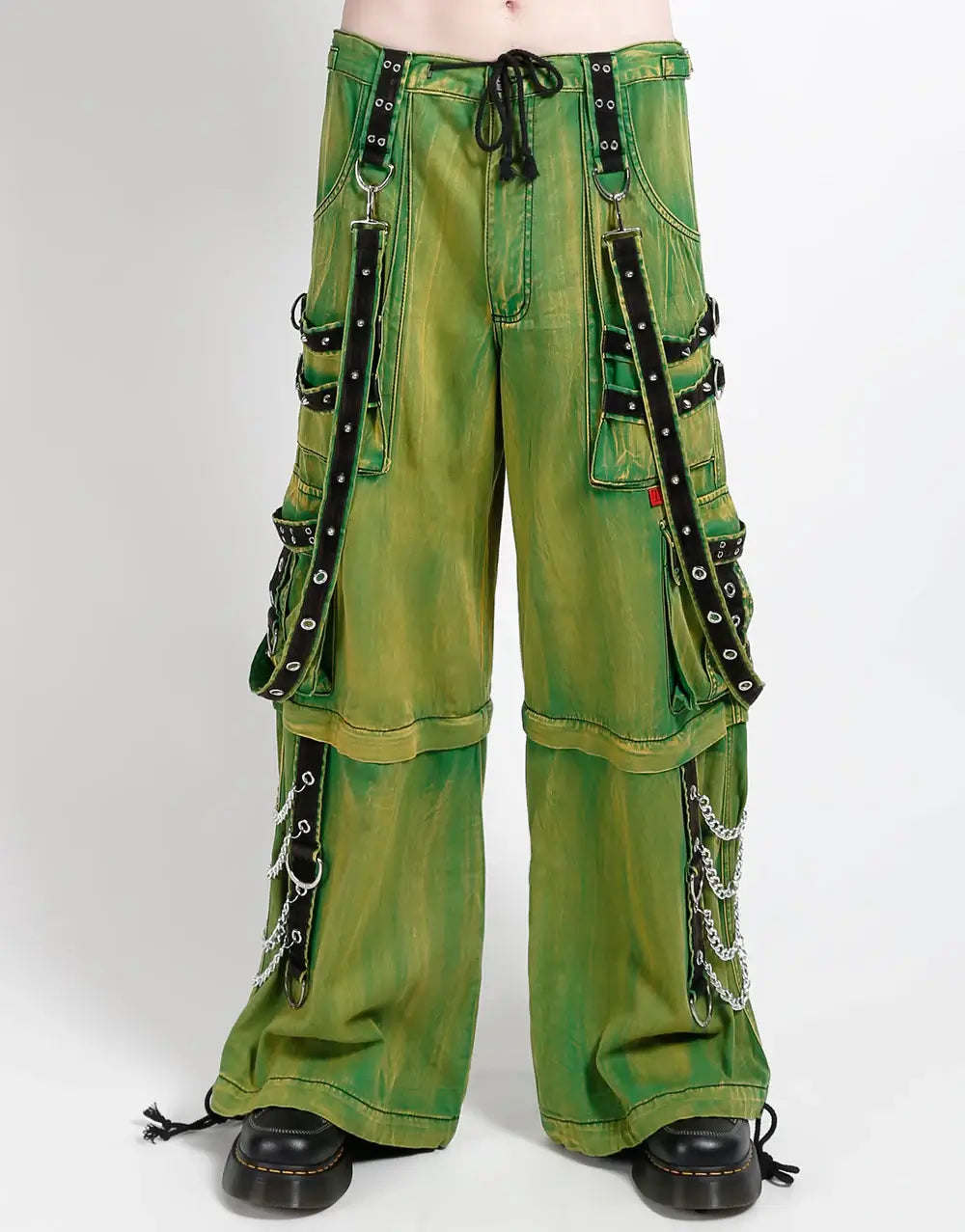 TRIPP NYC JAM PANT GREEN SLIME WASH GOTHIC STREETWEAR with utility details and zip-off legs.