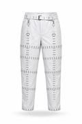 White Asylum jeans with grommeted strap panels.