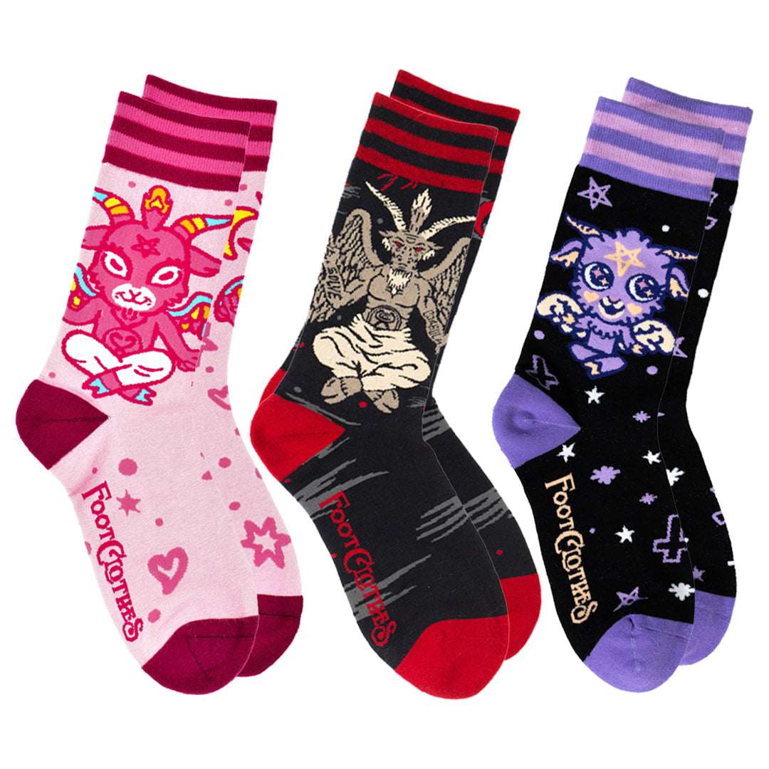 Three-design Baphomet crew sock pack.