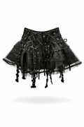 Black tutu skirt with lace-up details on a white background