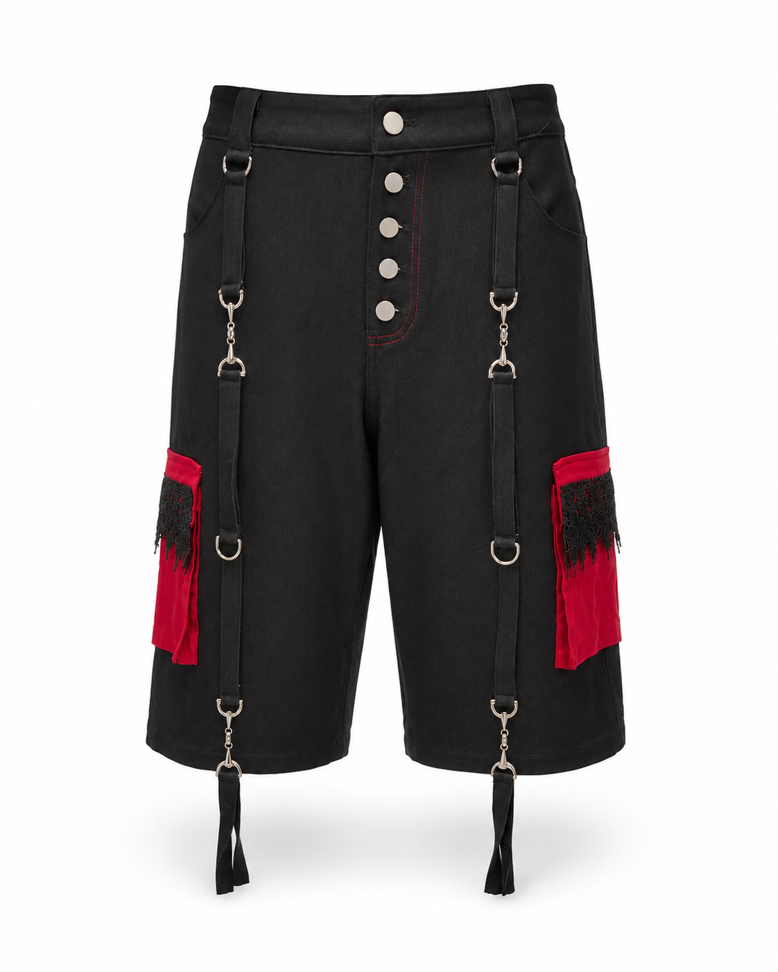 Cathedral Collection cargo shorts with lace-trimmed pockets.