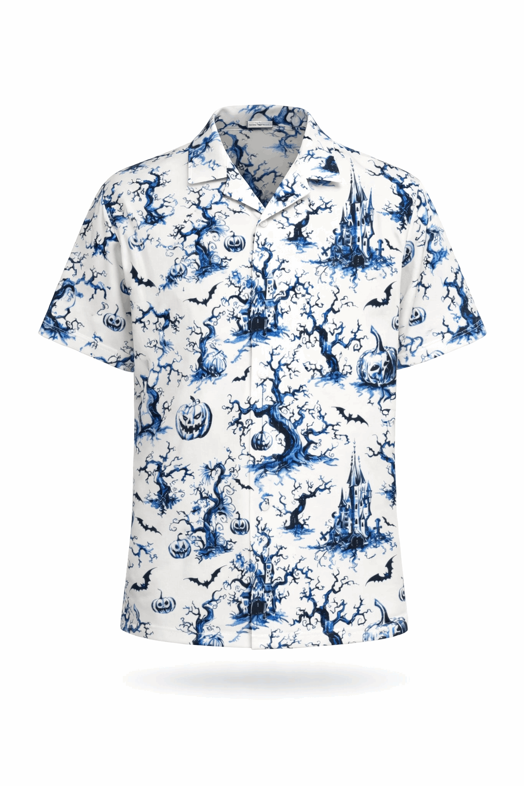 Chinois-eerie button-up shirt with spooky chinoiserie print.