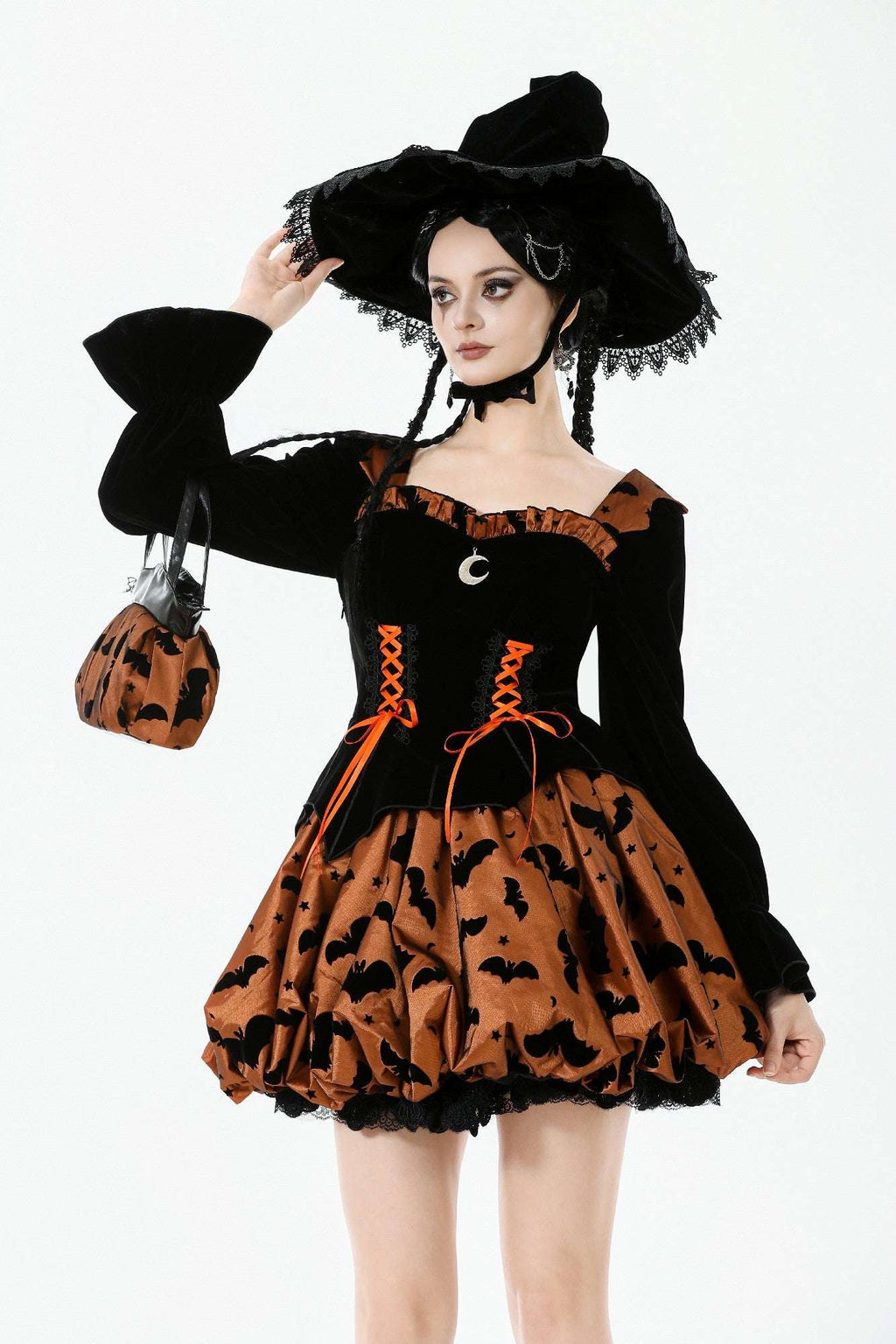 Black & Copper-Orange Bat Mini Dress