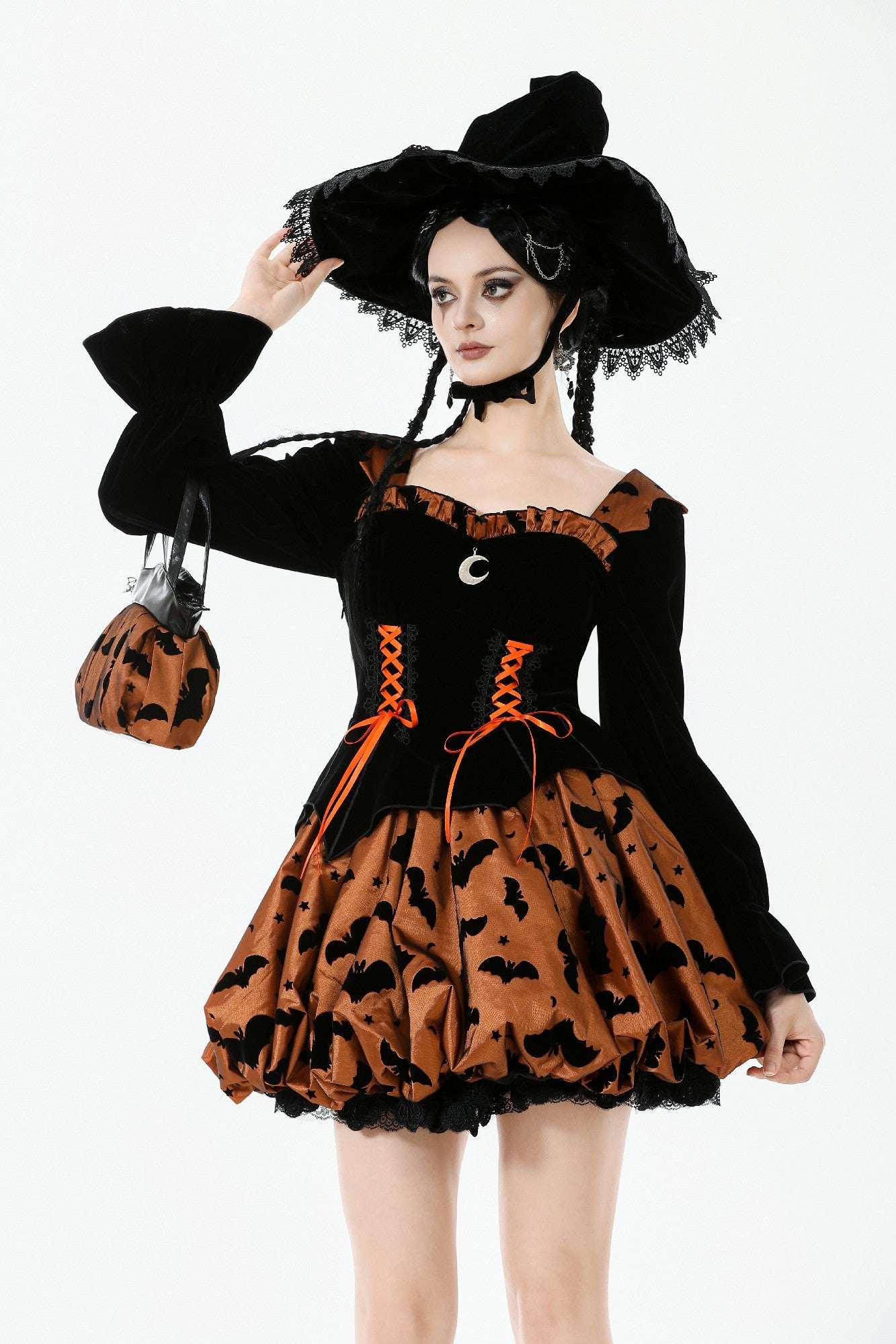 Black & Copper-Orange Bat Mini Dress