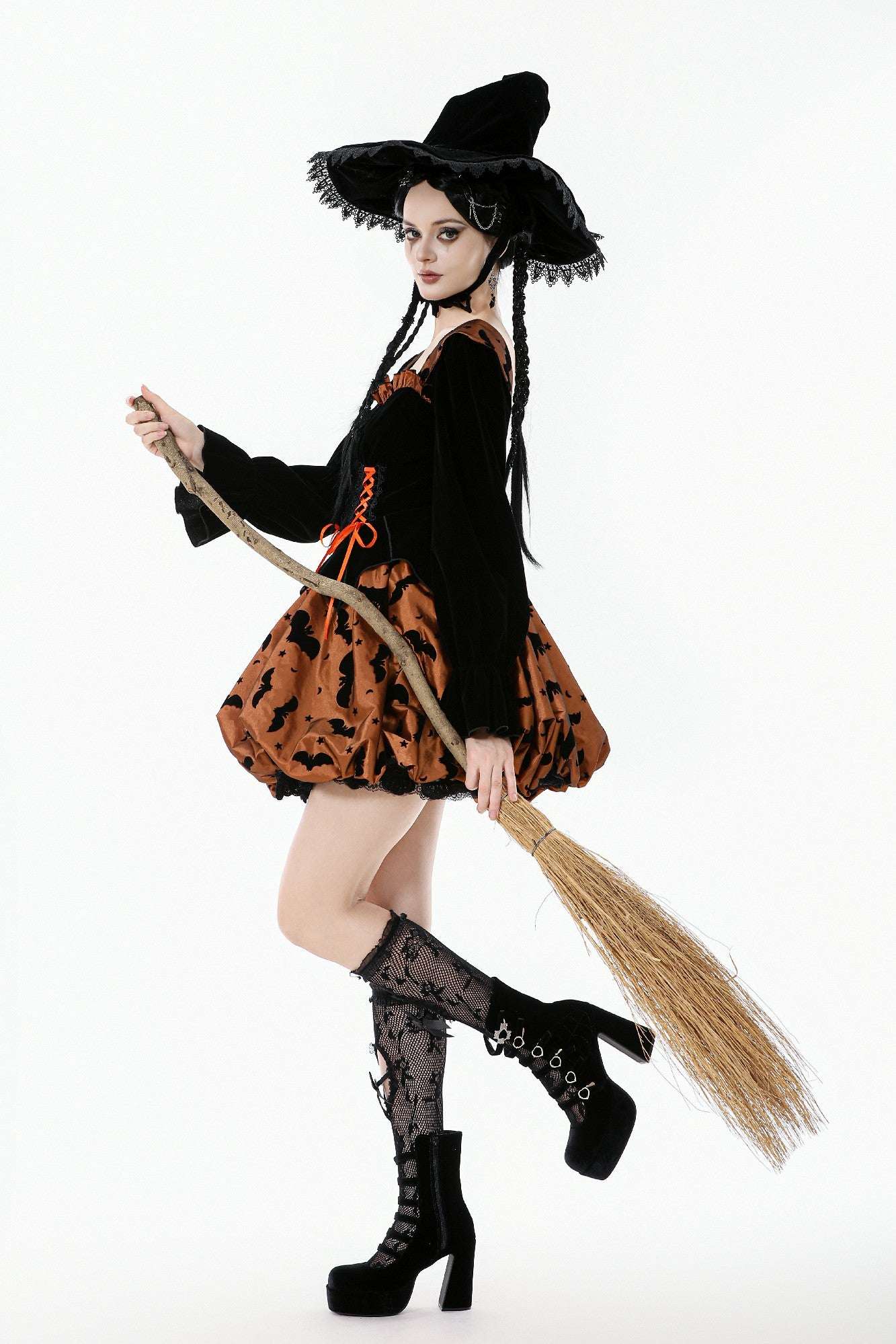 Black & Copper-Orange Bat Mini Dress