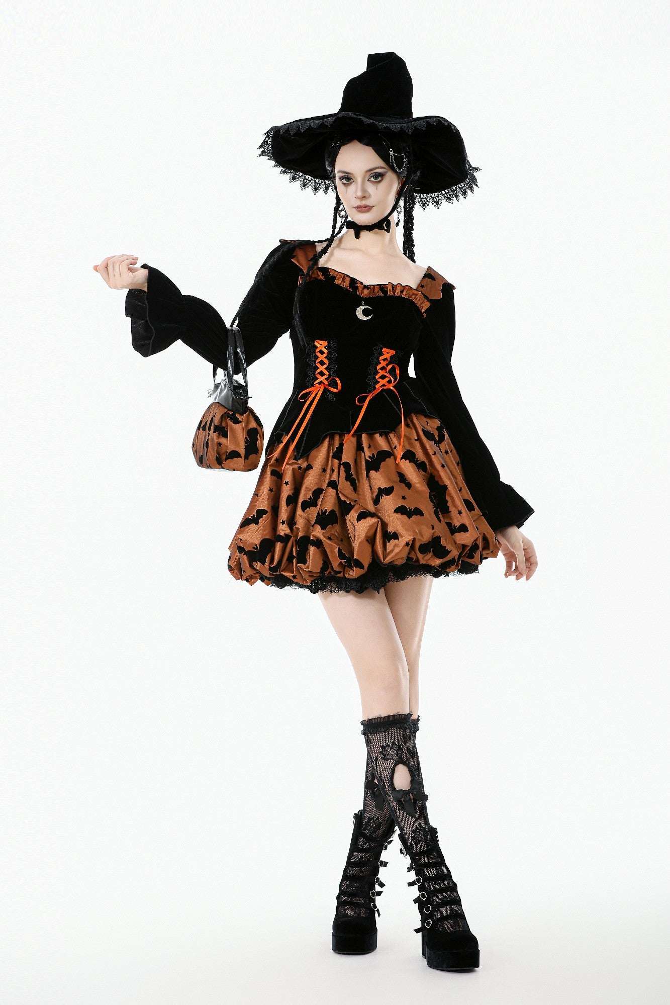 Black & Copper-Orange Bat Mini Dress