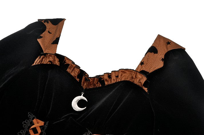 Black & Copper-Orange Bat Mini Dress